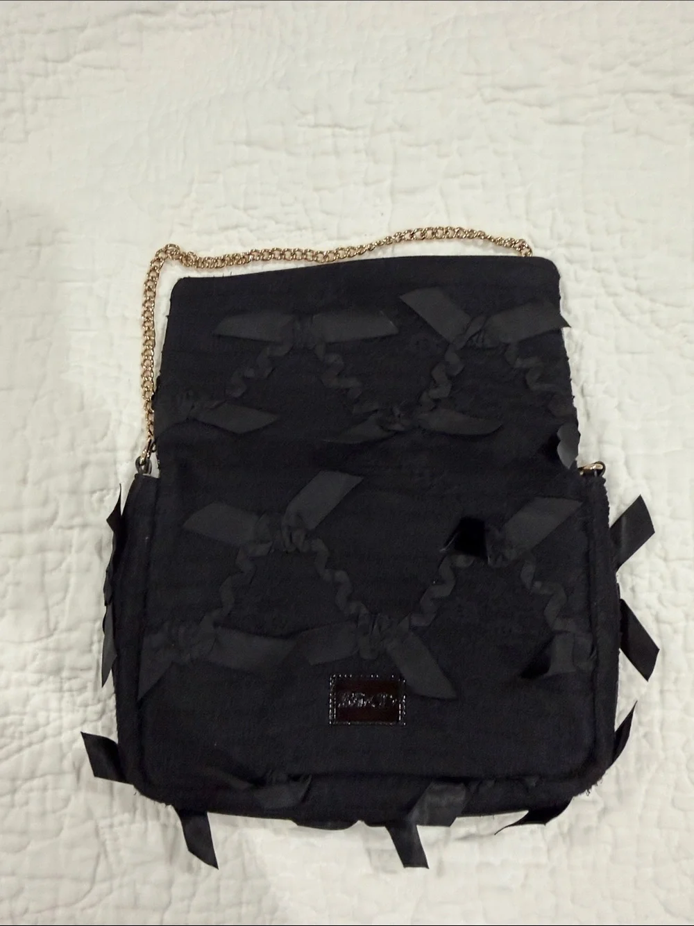 RED Valentino Black Ribbon-Trim Chain Crossbody Bag